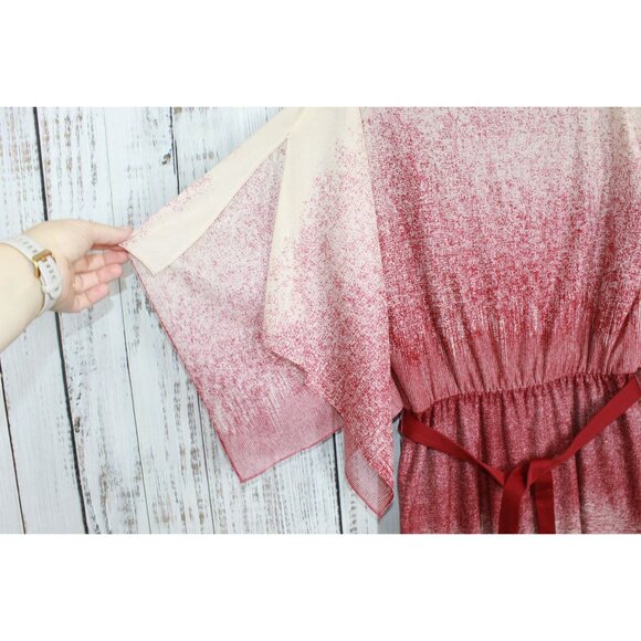 Vintage Lady Carol Ombre Tie Dye Belted Shirt Dress Maroon Cream Size XL - Picture 6 of 12